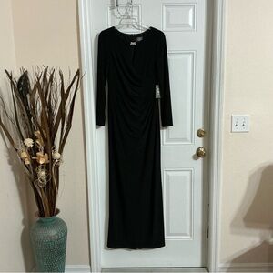 Vince Camuto Ruched Waistline Black Long Sleeve Evening Dress Size 6